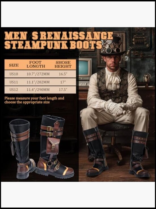 Medieval Steampunk Pirate Costume Boots for Men Halloween Cosplay LARP main image 4